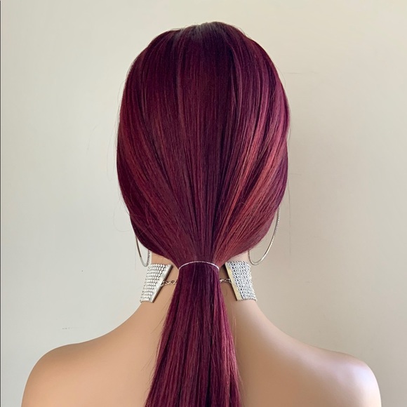 Long Straight 24” Deep Burgundy Lace Front Synthetic Wig - Picture 7 of 16